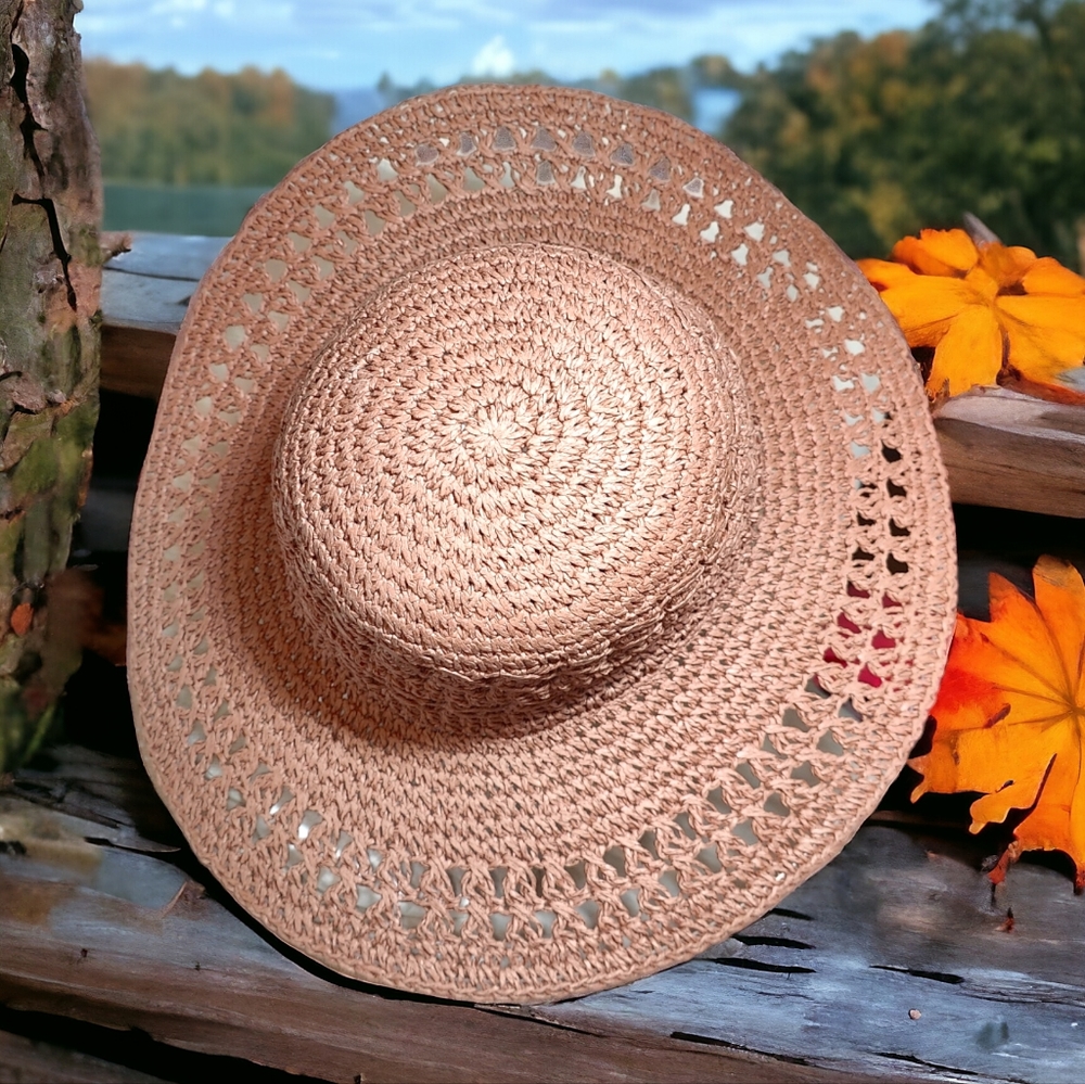 TIME and TRU Natural Open Weave Wide Brim Sunhat - Picture 3 of 12